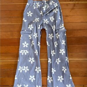 Funky Periwinkle Flare Cargo Pants